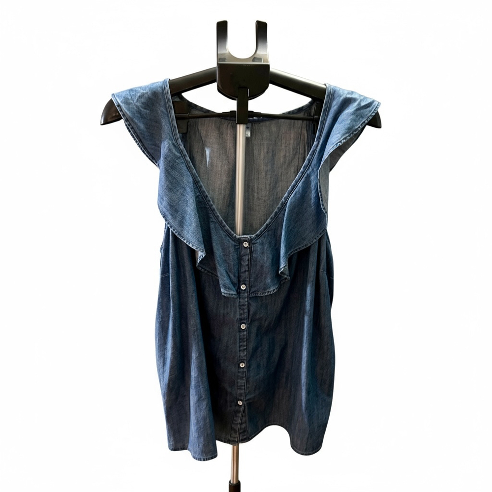 Old Navy Women's Blue Denim Ruffle Shirt Blouse Size XL